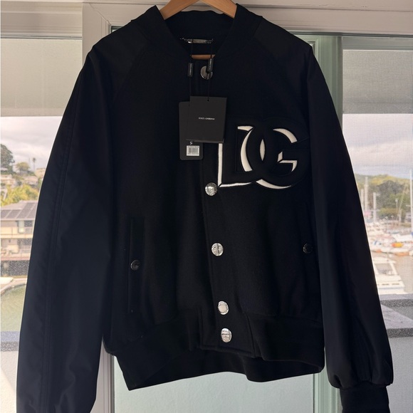 Dolce & Gabbana NEW Black Men's Bomber varsity Jacket with Contrast Logo - Picture 2 of 5
